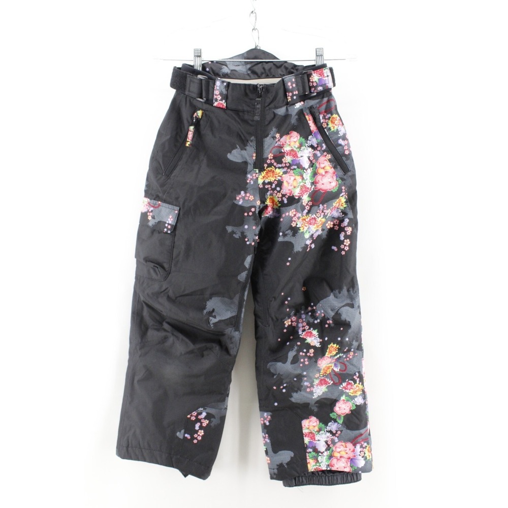 Volkl Ski Snowboard Pants Youth Size 10 Black‎ with Bright Floral Pattern